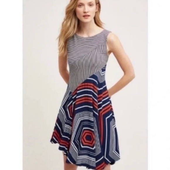 Striped Navy and Red A-Line Dress - Picture 14 of 14